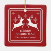 Rood- en witrendieren met sneeuwvlokken kerst keramisch ornament (Achterkant)