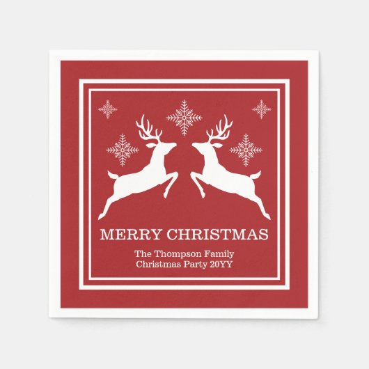 Rood- en witrendieren met sneeuwvlokken kerst servet (Voorkant)