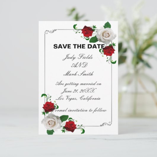 Rood- en witrozen kersthuwelijk sparen de datum aankondiging (Staand voorkant)