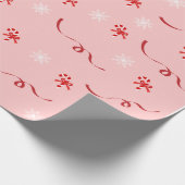 Rood- en witsnoepsuikerriet Snowflakes en linten Cadeaupapier (Hoek)