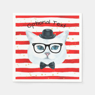 Rood- en wittapijten, nerdy Cat Paper Napkins Servet