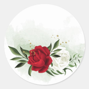 Rood- en witte bloemen groen botanisch ronde sticker