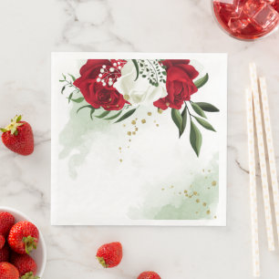 Rood- en witte bloemen groen servet