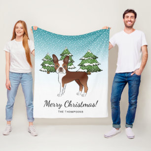 Rood- en witte Boston Terrier in een winterbos Fleece Deken