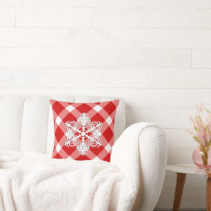 Rood- en witte buffelplaat met Snowflake Kussen