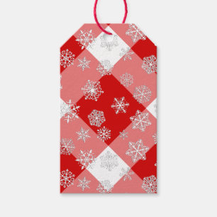 Rood- en witte buffels, geplakt met sneeuwvlokken cadeaulabel