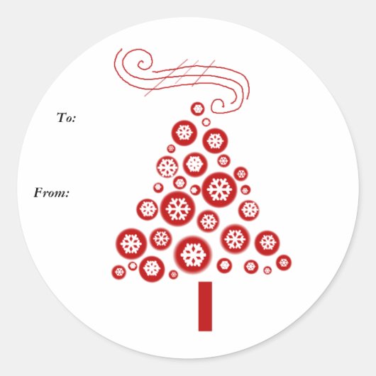 Rood- en witte kerstboom ronde sticker (Voorkant)