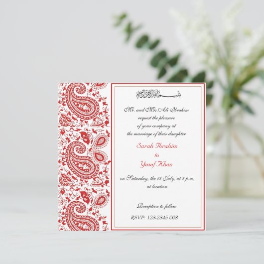 Rood- en witte moslimbruiloft kaart (Staand voorkant)