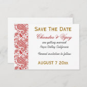 Rood en witte paisley Sparen de date bruiloft Save The Date (Voorkant / Achterkant)