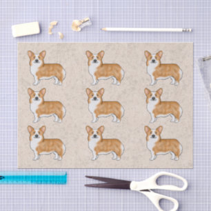 Rood en Witte Pembroke Welsh Corgi Hond Kunst Patr Tissuepapier