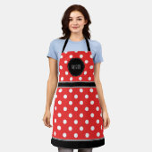 Rood en witte stip met zwarte monogram schort (Gedragen)