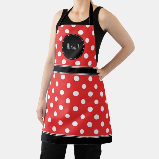Rood en witte stip met zwarte monogram schort (Insitu)