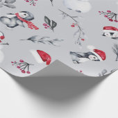 Rood- en wittebachenpinguïns en Snowmen Silver Cadeaupapier (Hoek)
