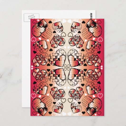 Rood- en wittekruid-Romantisch hartenpatroon Briefkaart (Voorkant / Achterkant)