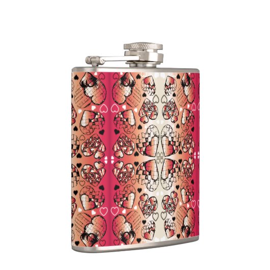 Rood- en wittekruid-Romantisch hartenpatroon Heupfles (Rechts)