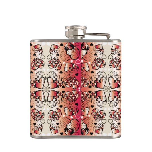 Rood- en wittekruid-Romantisch hartenpatroon Heupfles (Achterkant)