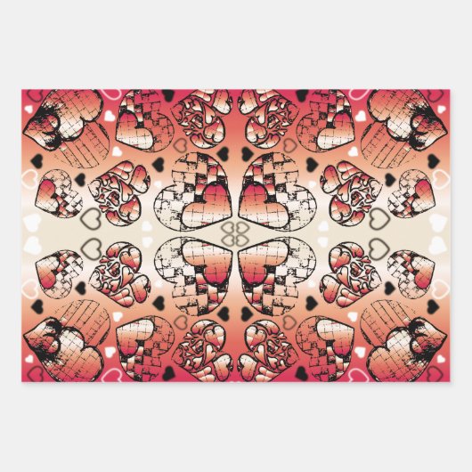 Rood- en wittekruid-Romantisch hartenpatroon Inpakpapier Vel (Voorkant 3)