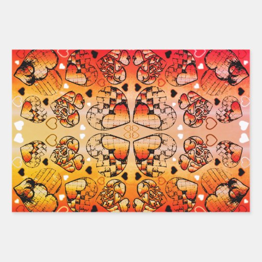 Rood- en wittekruid-Romantisch hartenpatroon Inpakpapier Vel (Voorkant 2)