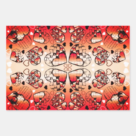 Rood- en wittekruid-Romantisch hartenpatroon Inpakpapier Vel (Voorkant)