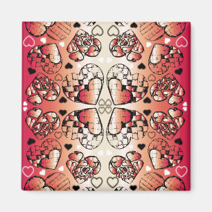 Rood- en wittekruid-Romantisch hartenpatroon Magneet