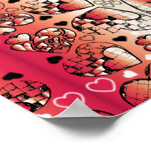 Rood- en wittekruid-Romantisch hartenpatroon Poster (Hoek)