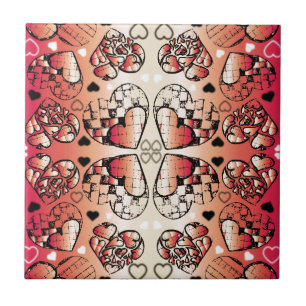 Rood- en wittekruid-Romantisch hartenpatroon Tegeltje