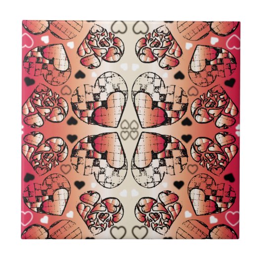 Rood- en wittekruid-Romantisch hartenpatroon Tegeltje (Voorkant)