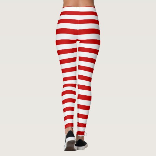 Rood- en wittestrepen met kerstkerst op feestdag leggings (Achterkant)
