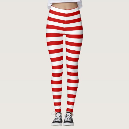 Rood- en wittestrepen met kerstkerst op feestdag leggings (Voorkant)