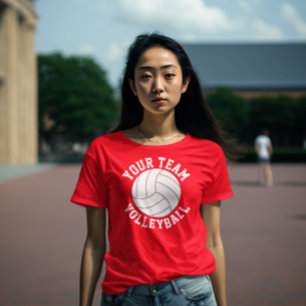Rood- en witvolleybalteam naam T-shirt vrouwen
