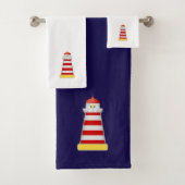 Rood- en witvuurtoren op marineblauw & wit bad handdoek (Insitu)