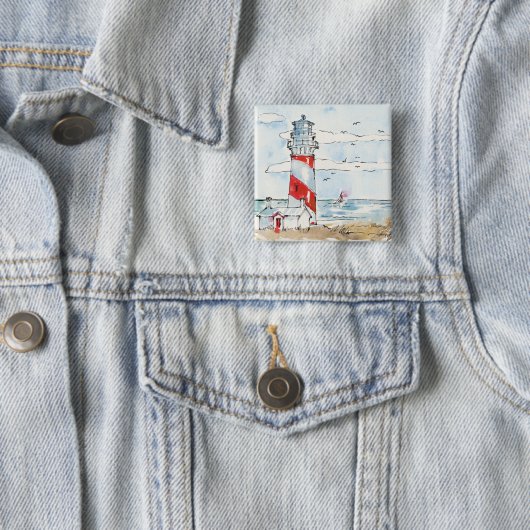 Rood- en witvuurtoren vierkante button 5,1 cm (In situ)