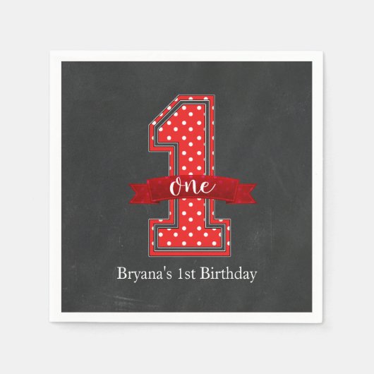 Rood- en witwandelwand 1 Eerste verjaardag Servetten (Voorkant)