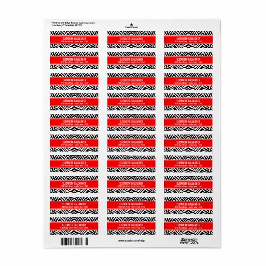 Rood en Zebra Print Etiket (Full Sheet)