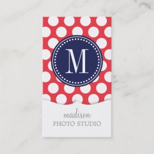Rood en zeemacht Big Polka Dots Monogramed Visitekaartje
