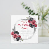 Rood en Zilver Elegant Bloemen Verjaardagsfeest Kaart (Staand voorkant)