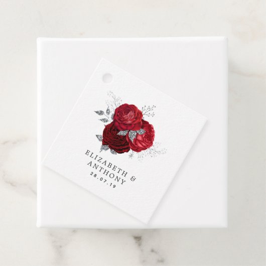 Rood en zilver Glitter  Roos Wedding Bedankjes Labels (In situ)