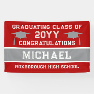 Rood en Zilver Grijs School Kleuren Afstuderen Spandoek