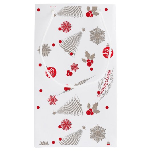 Rood en zilver kerstcadeautas - klein, glanzend klein cadeauzakje (Achterkant)