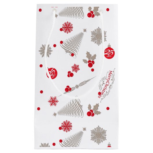 Rood en zilver kerstcadeautas - klein, glanzend klein cadeauzakje (Voorkant)