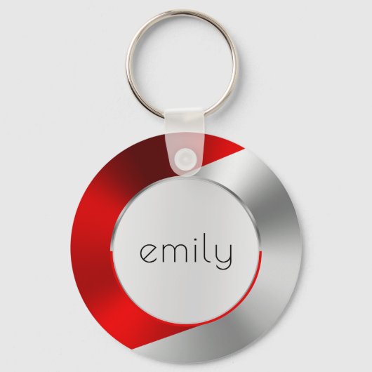 Rood en zilver Modern Metallic Geometric Design Sleutelhanger (Voorkant)