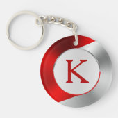 Rood en zilver Modern Metallic Geometric Design Sleutelhanger (Voorkant)