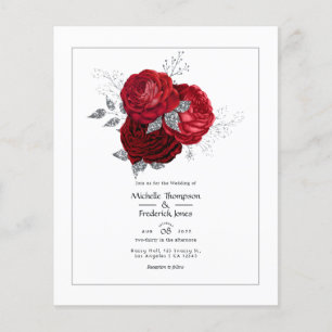Rood- en zilveren Floral Wedding Flyer