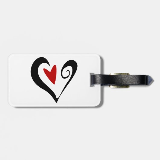 Rood en zwart Abstract Hart Modern Romantisch Bagagelabel (Achterkant horizontaal)
