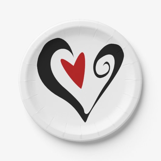 Rood en zwart Abstract Hart Modern Romantisch Papieren Bordje (Voorkant)