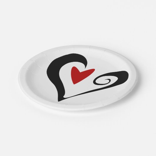 Rood en zwart Abstract Hart Modern Romantisch Papieren Bordje (Gekanteld)