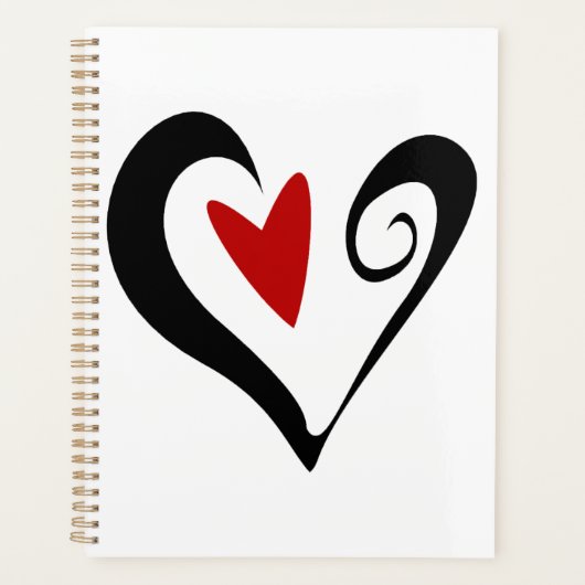 Rood en zwart Abstract Hart Modern Romantisch Planner (Voorkant)
