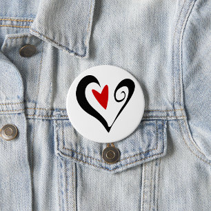 Rood en zwart Abstract Hart Modern Romantisch Ronde Button 7,6 Cm