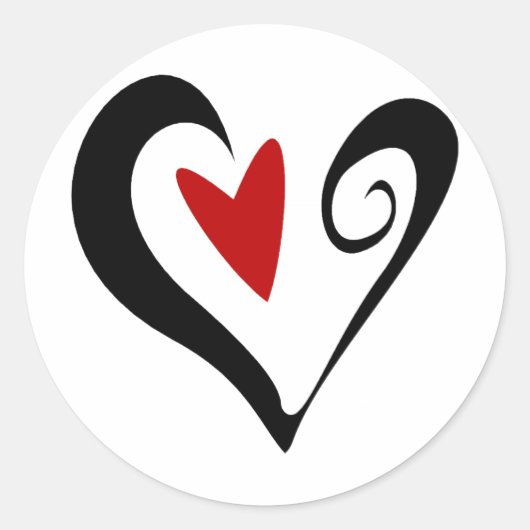 Rood en zwart Abstract Hart Modern Romantisch Ronde Sticker (Voorkant)