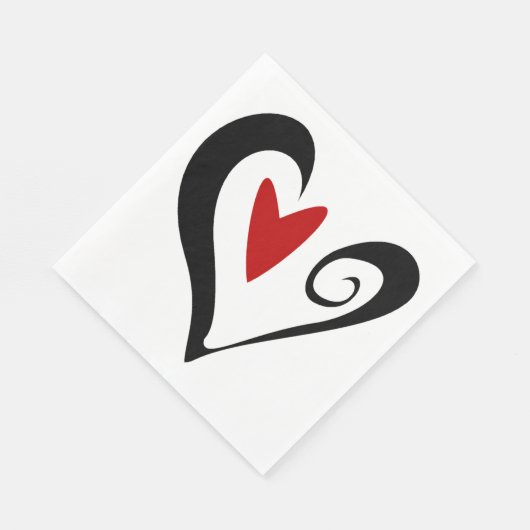 Rood en zwart Abstract Hart Modern Romantisch Servet (Hoek)